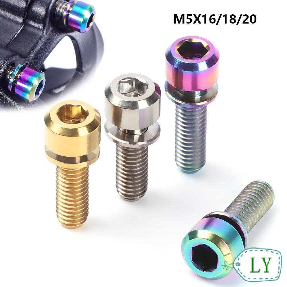 LY 16mm/18mm/20mm Fixed Bolt M5 Bicycle Stems Screws Stem Fixing Bolts Accessories TC4 Outdoor MTB Cycling Titanium with Washer Bike Parts/Multicolor