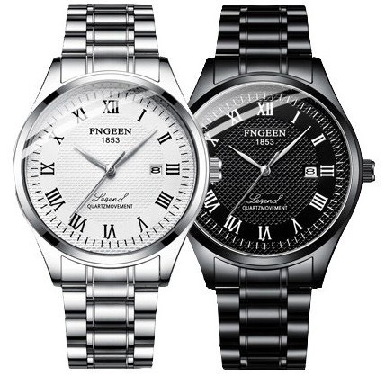 Đồng hồ nam FNGEEN F2LM mătj tròn số la mã có lịch ngày, dây thép không gỉ