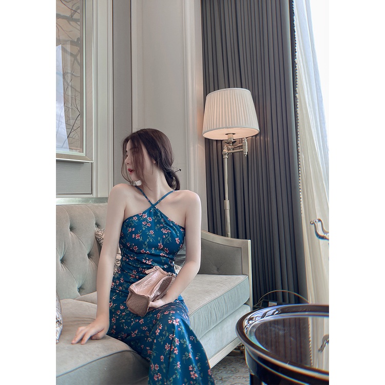 Đầm Yếm ,Váy Yếm Sling Dress Họa Tiết Hoa Nhí Xẻ Sau Gợi Cảm Cho Nữ
