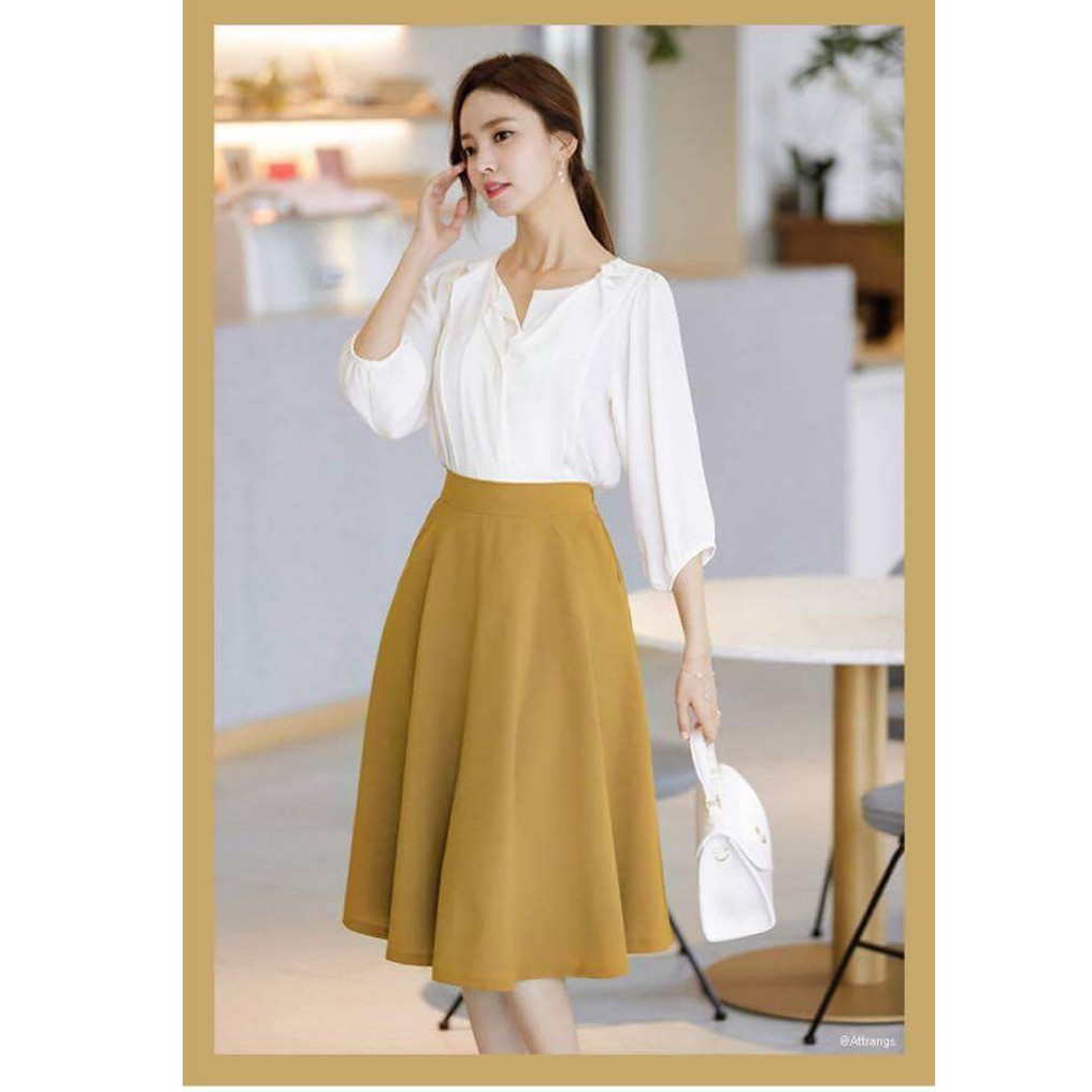 Chân váy công sở dáng xòe màu vàng - THE XUCHU_85 - 1904179