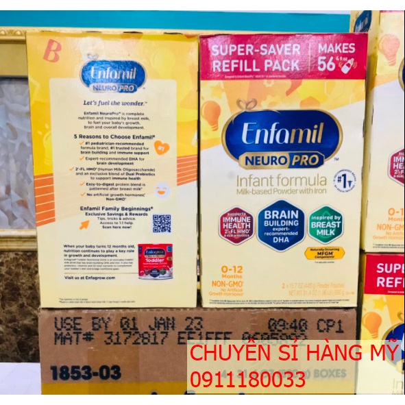 MẪU MỚI -2024 Sữa Bột Enfamil Neuro Pro Hộp Giấy Vàng 890g  - Mỹ