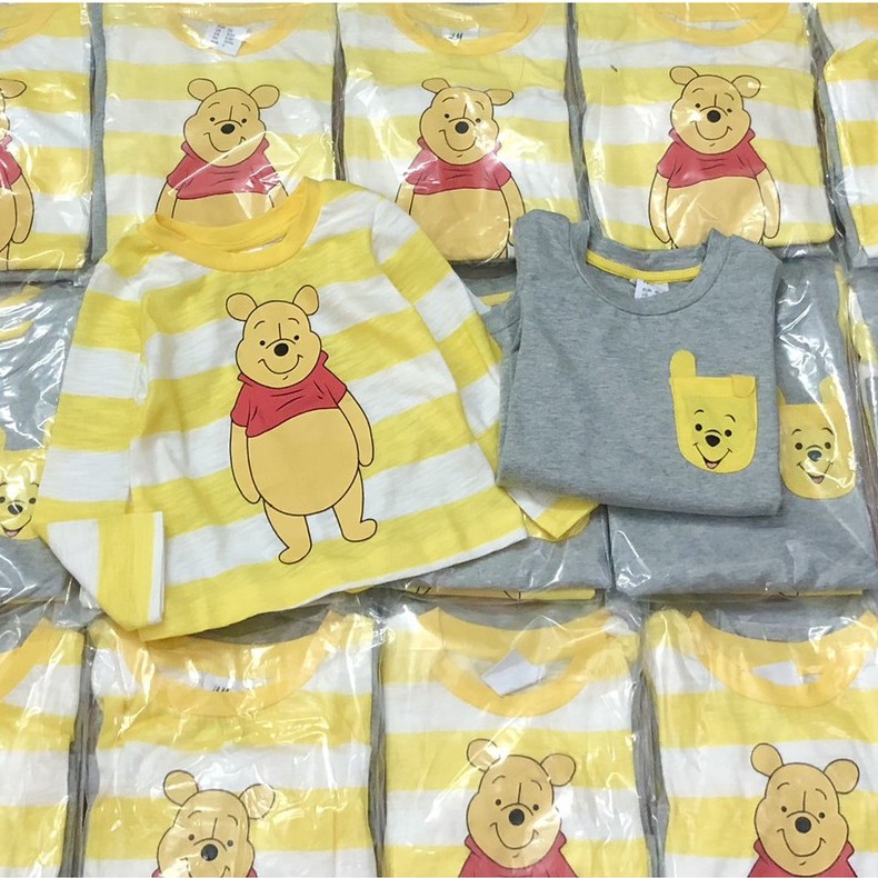 [Rẻ Vô Địch] Áo thun dài tay bé trai - Set 2 áo dài tay gấu POOH Hm chất cotton cho bé trai size 1-6 tuổi