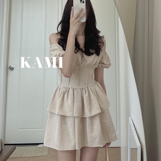 (XẢ KHO NGHỈ BÁN)Váy đũi trễ vai chiết eo dáng xòe 2 tầng