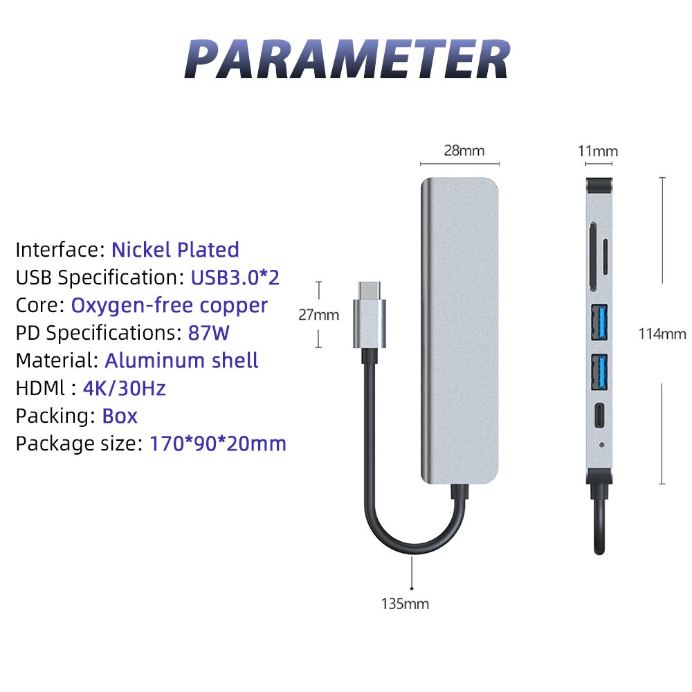 Bộ Chia Usb Đa Cổng 4k Hdmi Ra / Usb 3.0 6 Trong 1