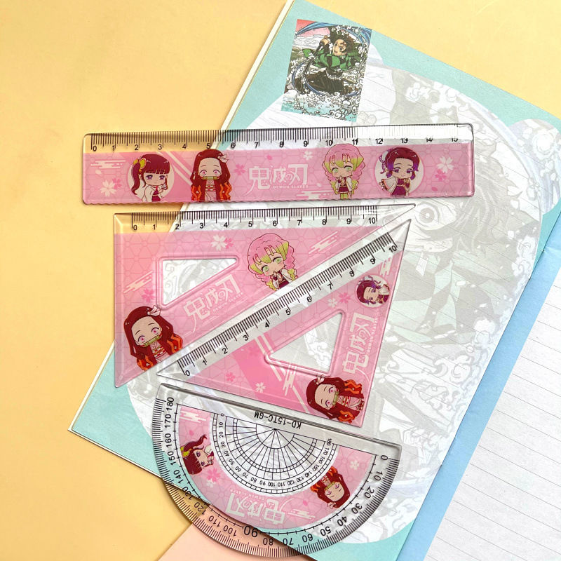 Bộ Thước Kẻ Hoạt Hình 15cm Kèm 4 Thước Đo Hình Tam Giác WJ005