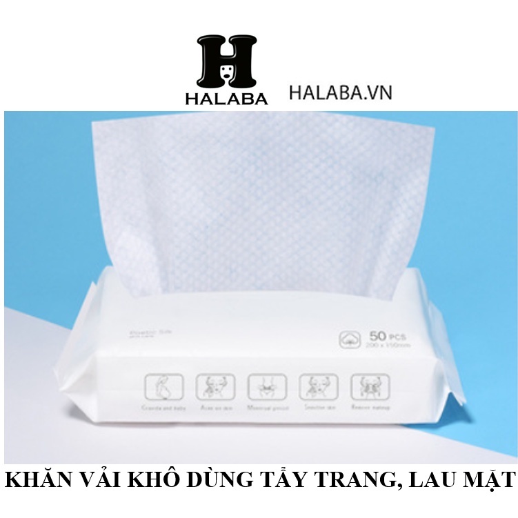 Khăn Vải Khô Đa Năng Tẩy Trang Lau Mặt 50 tờ/bịch, 100% cotton không dệt, mềm mại dễ chịu cho da