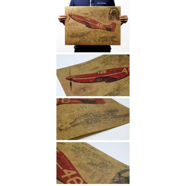 Poster hình máy bay Structural P51 Mustang 51x36cm