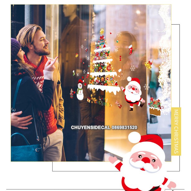 Decal trang trí tường Noel - Cây Thông Họa Tiết Nhiều Phụ kiện đáng yêu