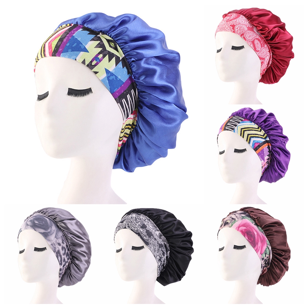 Mũ trùm đầu ngủ bằng satin chống rụng tóc đơn sắc cho nữ