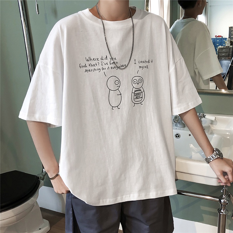 Áo thun tay ngắn dáng rộng thời trang mùa hè phong cách Hong Kong cho nam