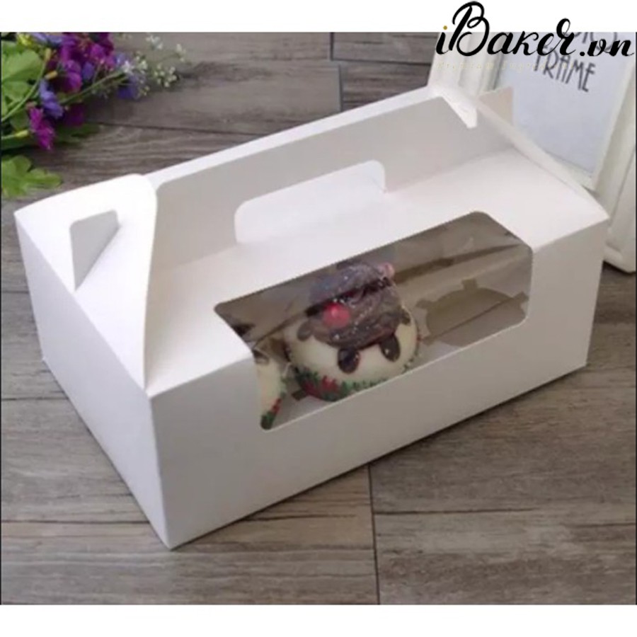 Hộp cupcake 6 bánh xách tay trắng