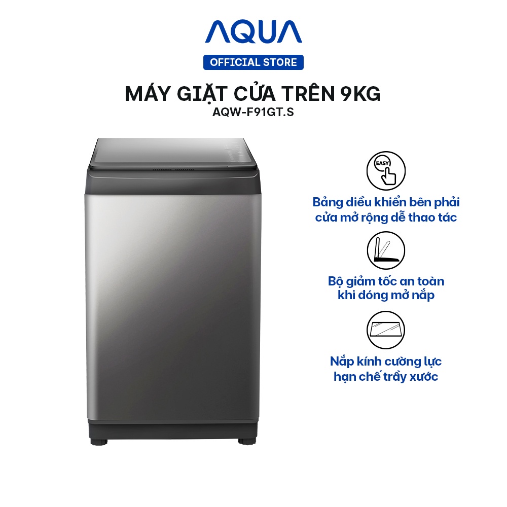 Freeship Toàn Quốc - Máy giặt cửa trên 9kg Aqua AQW-F91GT.S