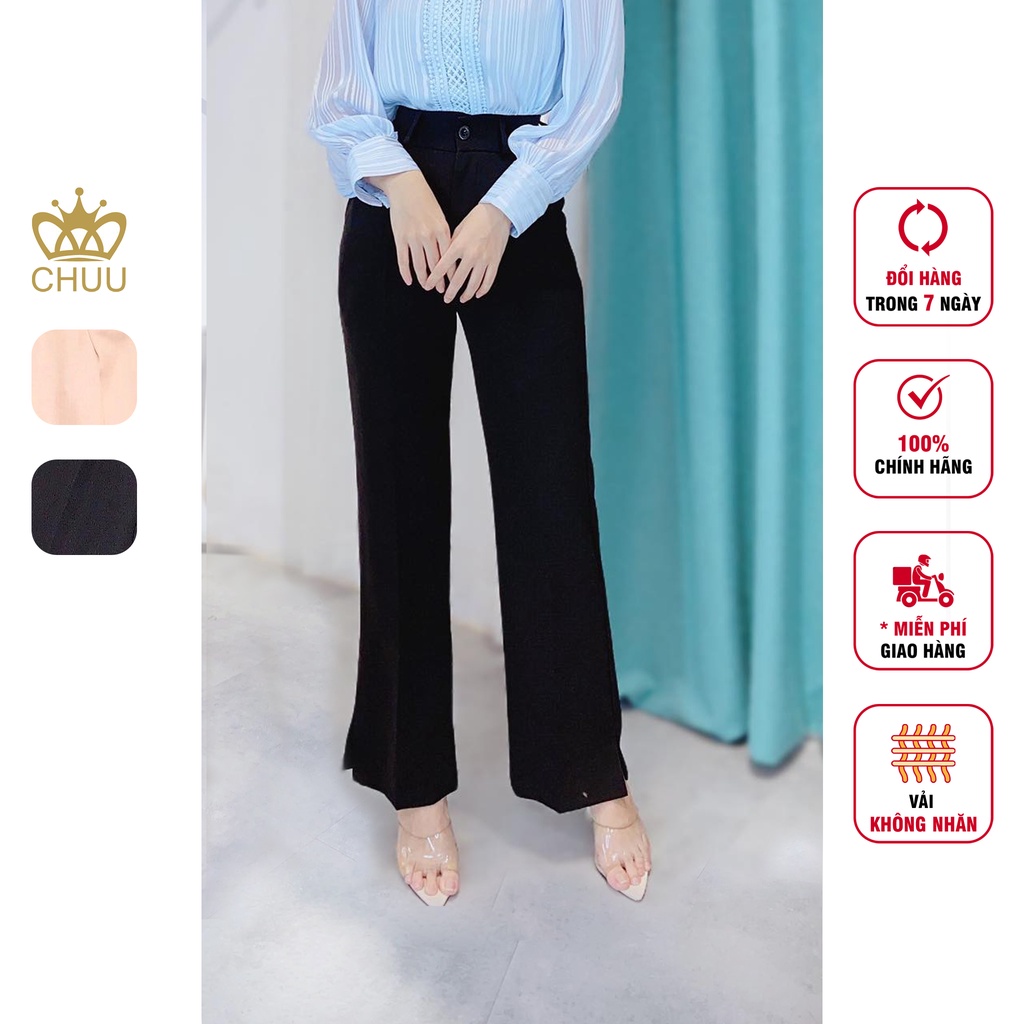 Quần tây nữ ống loe xẻ kiểu gắn dây xích CHUU Q6103