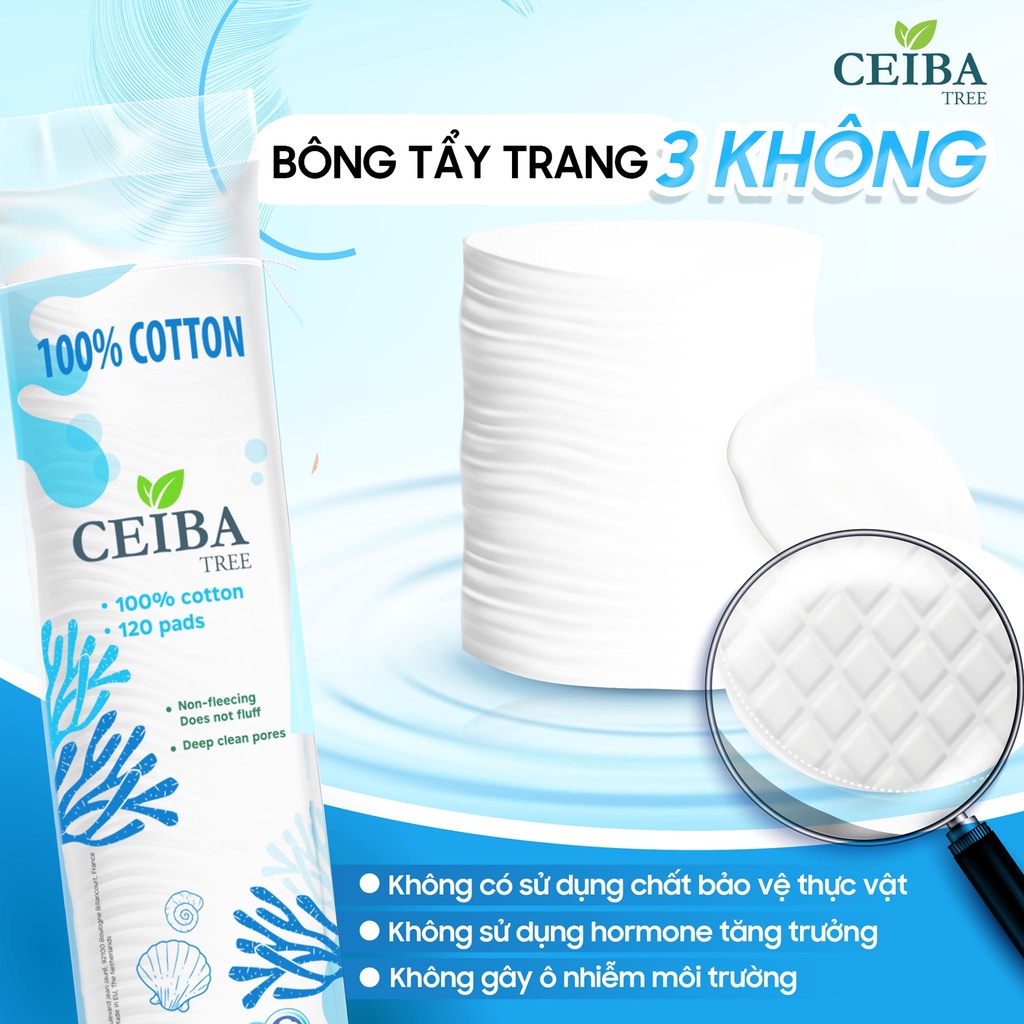 Combo 2 Bông Tẩy Trang Ceiba Tree 100% Cotton Siêu Tiết Kiệm Dung Dịch 80 Miếngx2