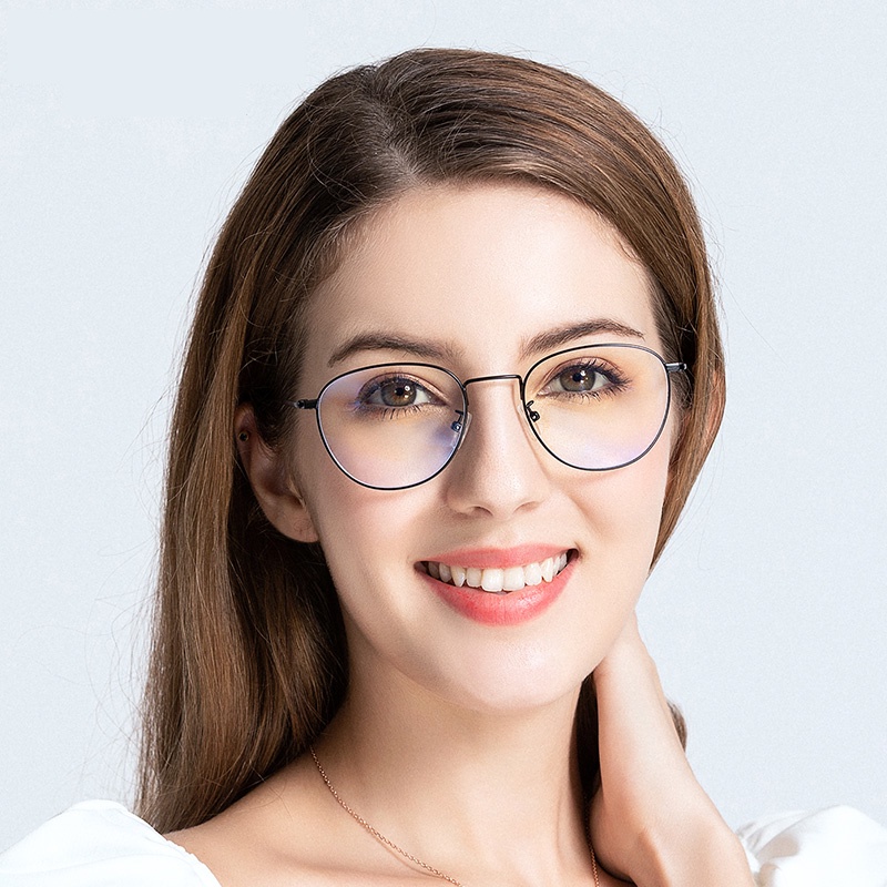COD】kính mắt mèo gọng tròn kim loại-chống ánh sáng xanh và bức xạ-cổ điển thiết kế thời trang Hàn Quốc cho nam nữ