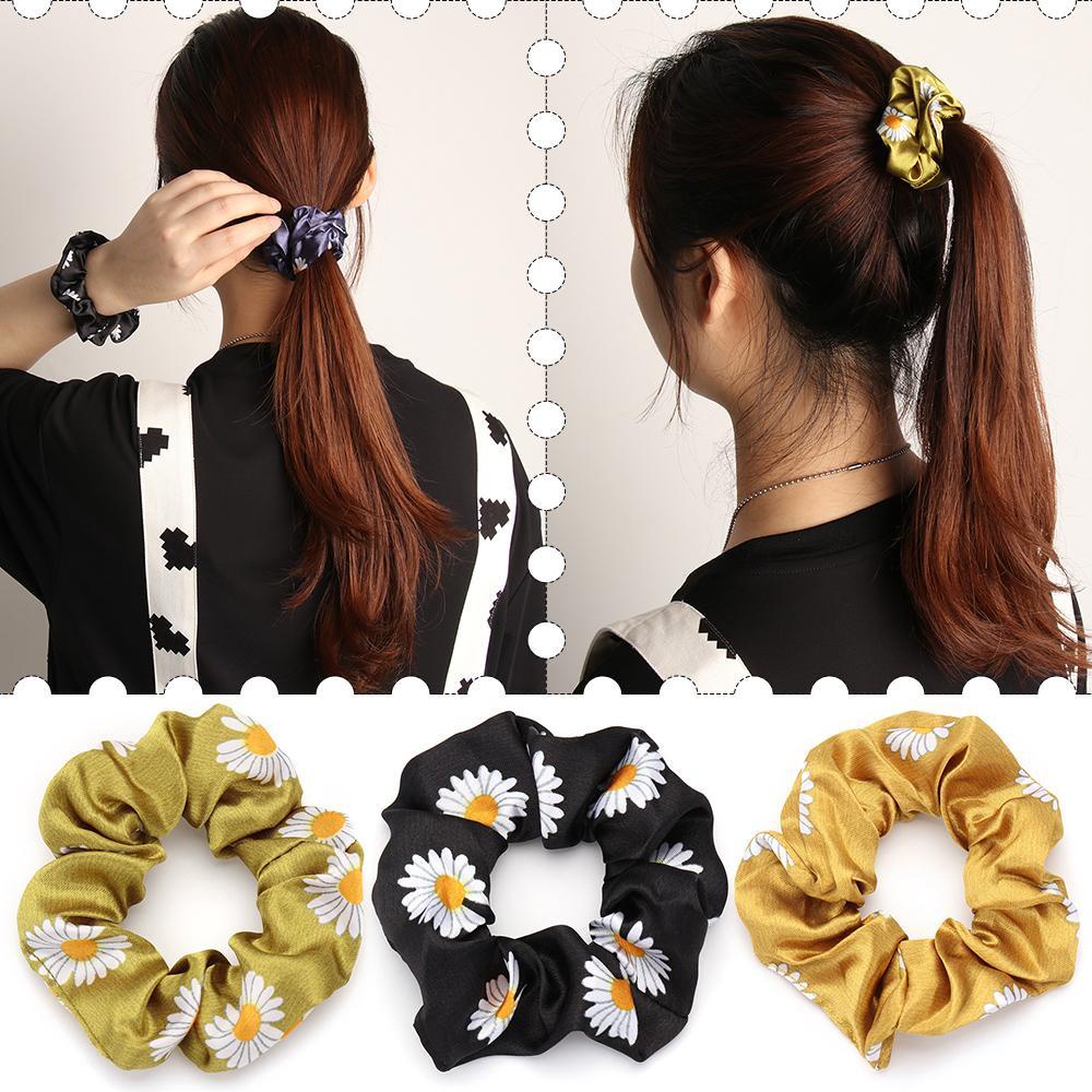 Dây Cột Tóc Scrunchies Co Giãn In Họa Tiết Hoa Cúc Nhỏ Cho Nữ
