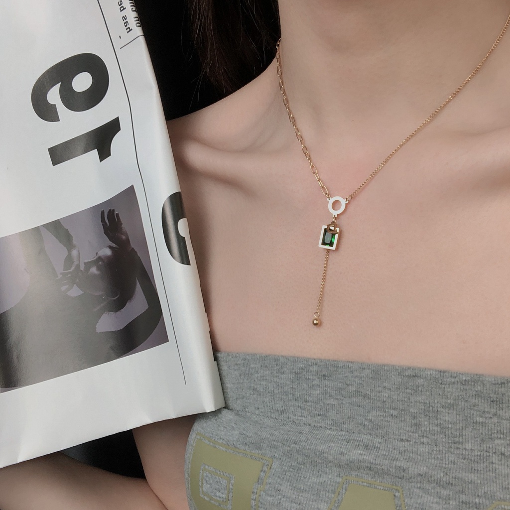 Dây Chuyền Thép Titan Mặt Chữ D Đính Đá Zircon Đơn Giản Thời Trang