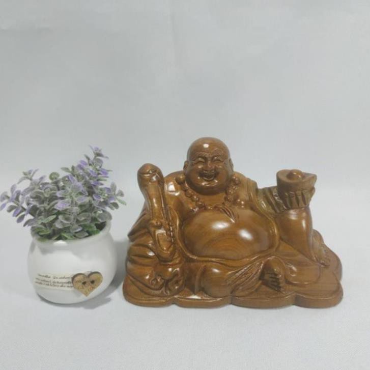 Tượng Phật Di Lặc Hoan Hỉ Bằng Gỗ Tay Cầm Gậy Như Ý