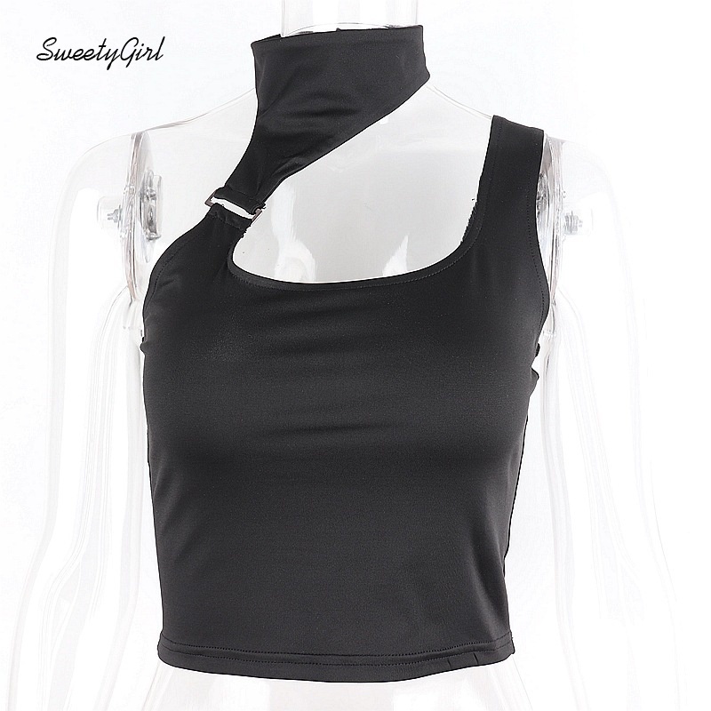 Áo 2 dây màu trơn dáng ôm thiết kế bất đối xứng thời trang cho nữ