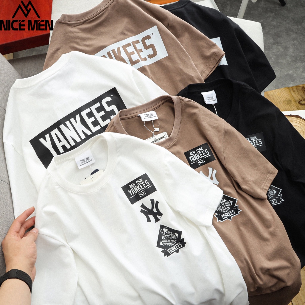 Áo thun nam đẹp cổ tròn MLB 1 phông cộc tay 3 màu trắng đen nâu vải cotton cao cấp- NICEMEN