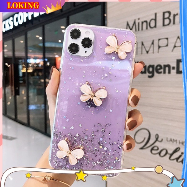Ốp Điện Thoại Silicon Hình Bướm 3D Lấp Lánh Gắn Dây Đeo Cho Samsung Galaxy A14 A34 A54 A73 A72 A53 A52 A33 A13 A32 A12 A04S