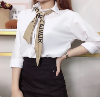 Áo sơ mi thắt nơ HÌNH THẬT 100%