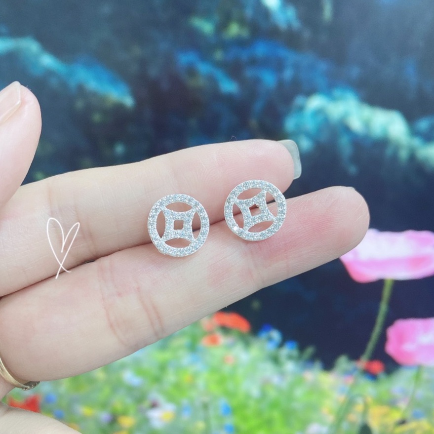 Bông tai kim tiền bạc ta đính đá nhỏ - Trang sức bạc Evasilver