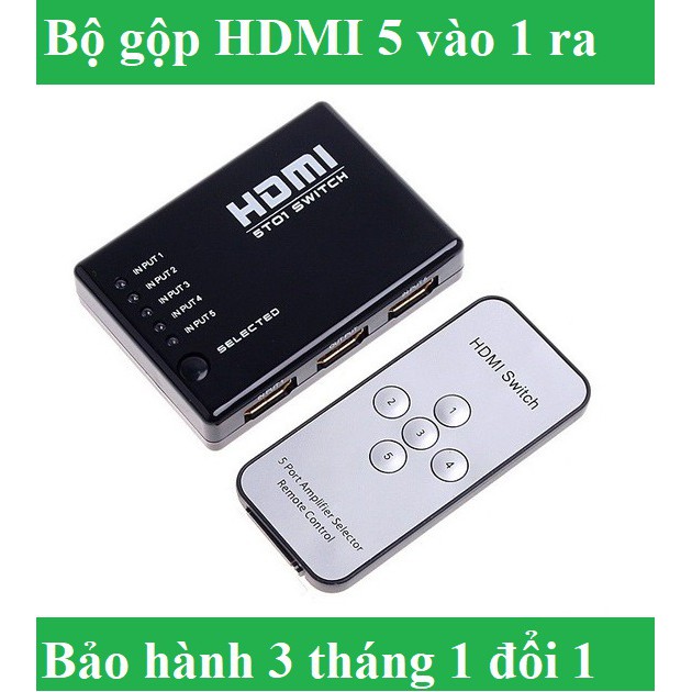 Bộ gộp HDMI 5 cổng vào - 1 cổng ra có điều kiển (Đen) ( 5 thiết bị dùng 1 màn hình)