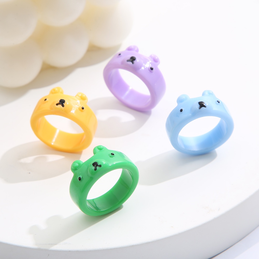 Nhẫn resin hình hoạt hình màu sắc phong cách Hàn Quốc có thể điều chỉnh cho nam nữ