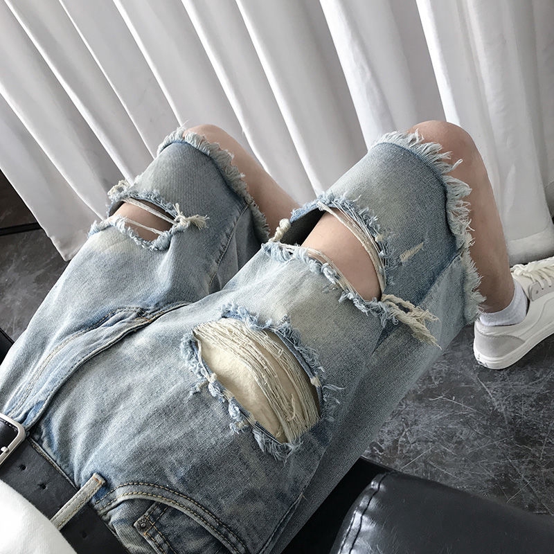 Quần Jeans Lửng Rách Gối Thời Trang Dành Cho Nam