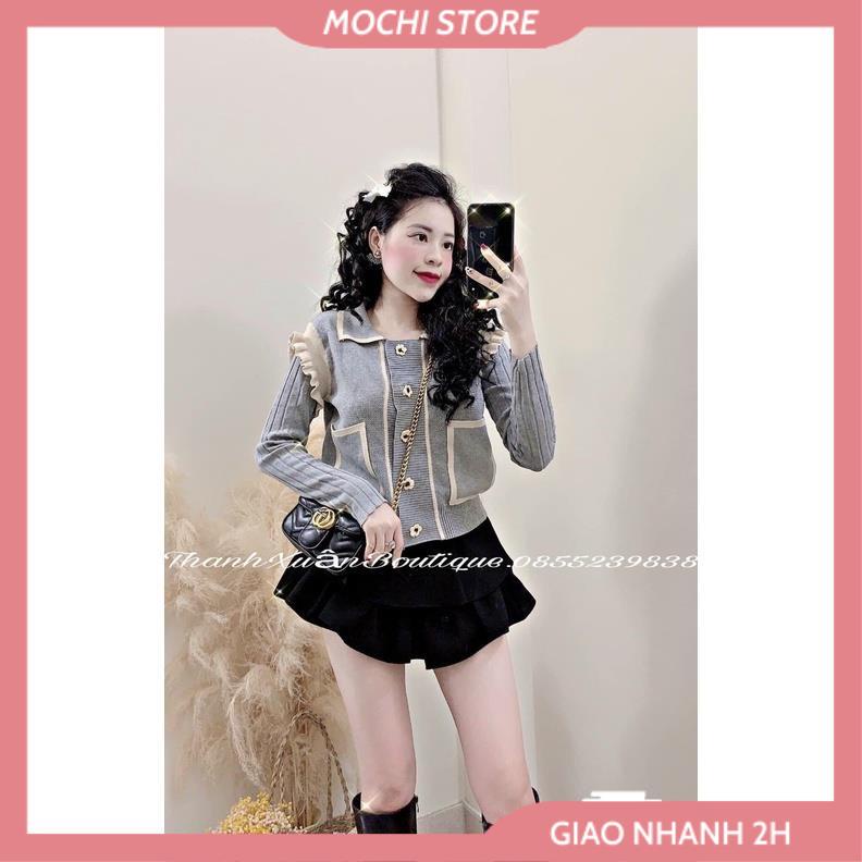 Áo Khoác Cardigan Cổ Bẻ, Áo Len Xám Ghi Bèo Vai Phối Túi Đính Nút Hoa Cúc Hàng Quảng Châu Cao Cấp Siêu Đẹp. | BigBuy360 - bigbuy360.vn