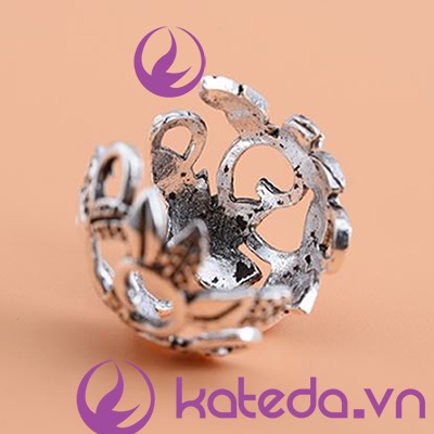 Charm Bạc 925 ( Bạc ta / Bạc thái )  Charm bọc hạt hình lá cho size hạt 6mm/ 8mm