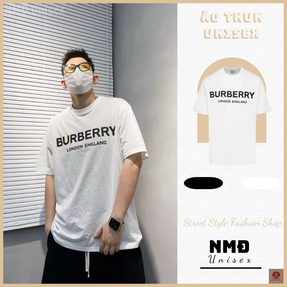 Áo thun tay lỡ BURBERRY áo phông unisex nam nữ cotton oversize form rộng co dãn