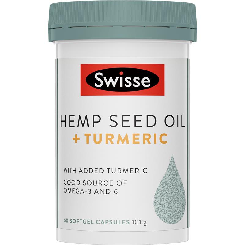 Viên uống Swisse Hemp Seed Oil + Turmeric 60 viên, bổ sung tinh dầu hạt gai + bột nghệ, tăng cường sức khỏe