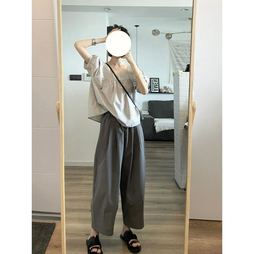 Quần Ống Rộng Lưng Cao Màu Xám 63957