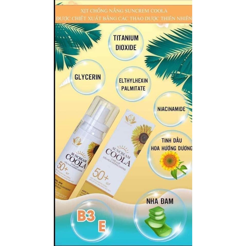 Kem chống nắng SUNCREAM COOLA 60ml dạng xịt chỉ số chống nắng SPF 50 PA+++ không dầu, trắng da