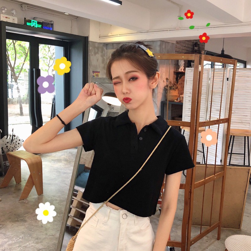 Áo croptop polo nữ - Áo croptop ôm tay ngắn sexy dễ thương cotton thun co giãn JOSEE’ thời thượng | BigBuy360 - bigbuy360.vn