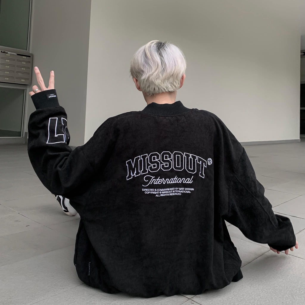 Bomber nhung tăm missout typo , varsity jacket nam nữ lót dù 2 lớp , áo khoác bóng chày local brand unisex - Gin Store