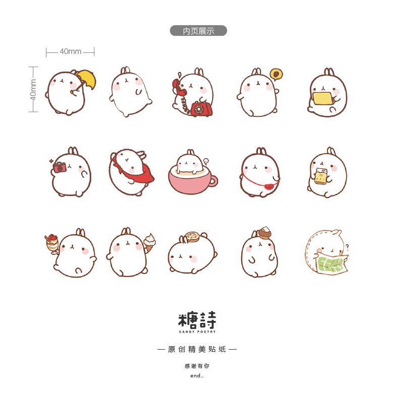 Bộ sticker/ Hình dán Hình Thỏ Xinh Xắn (45 Hình)