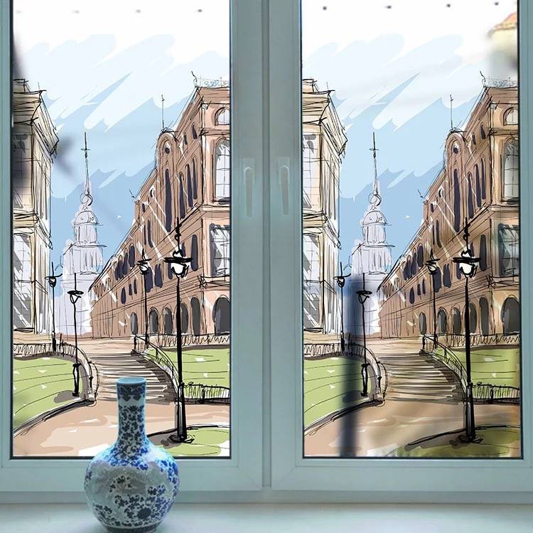 Decal trang trí kính cao cấp mẫu thành phố Cổ (60cm x 116cm)