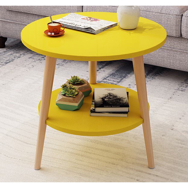 Bàn trà cafe mặt tròn 2 TẦNG với chân tròn chắc chắn hiện đại sofa gỗ GĐ54