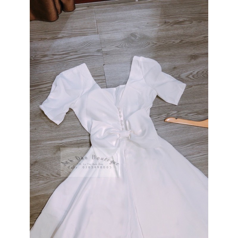 Váy đầm trắng dự tiệc sang trọng xoè công chúa nơ lưng tay bồng vải taffa kim tuyến cao cấp V0030 cho cô dâu ELY DRESS