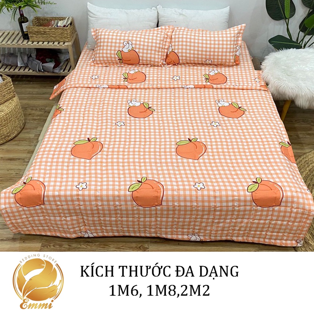 Set ga gối chăn hè chần bông Cotton EMMIBedding, mẫu Đào cam mền cotton họa tiết đáng yêu