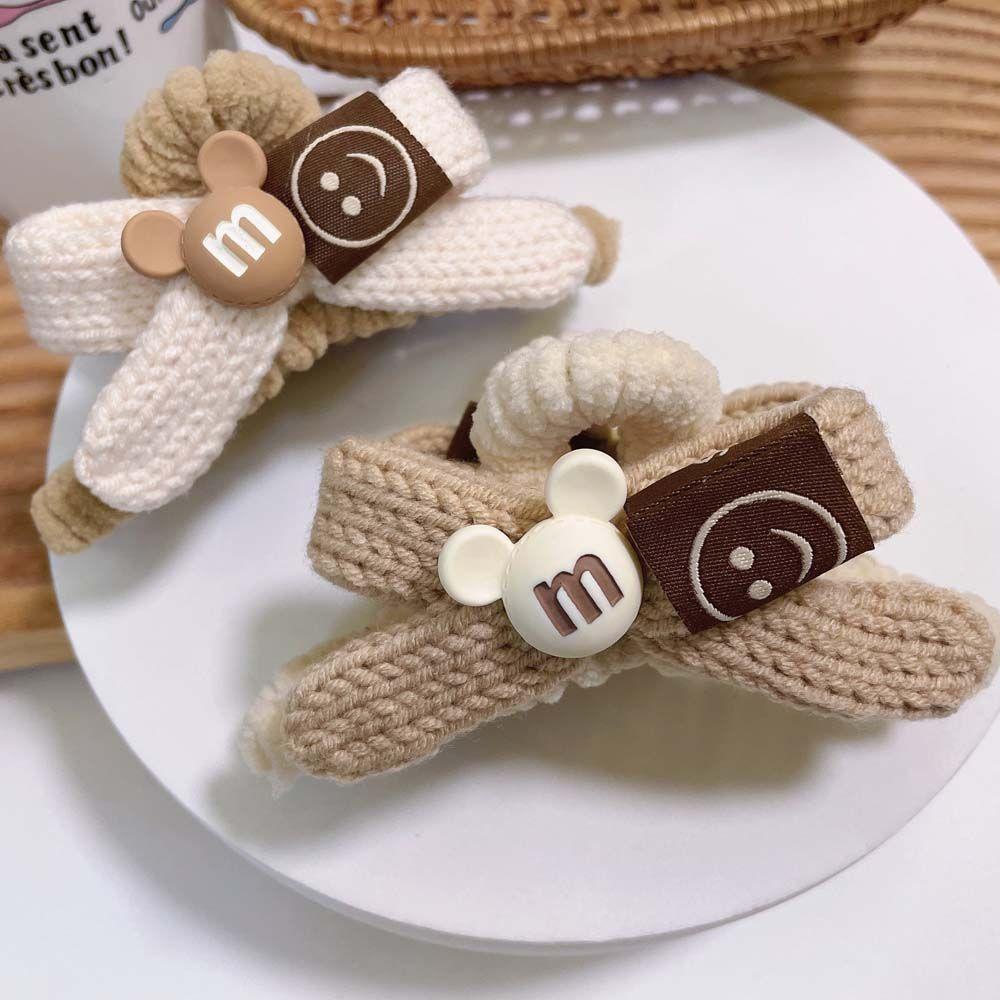Kẹp Tóc Nơ Dệt Kim Hình Mickey Minnie Dễ Thương Thời Trang Thu Đông