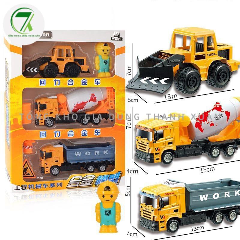 Đồ chơi xe công trường, xe cẩu, bom, tải, máy bay, bồn bê tông hướng nghiệp, hộp 3 xe dành cho các bé