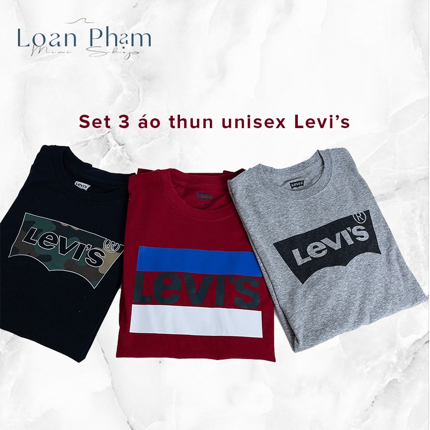 (Mã A111) Set 3 Áo Thun Unisex Levi’s – Áo Thun Cotton Tay Ngắn Mùa Hè