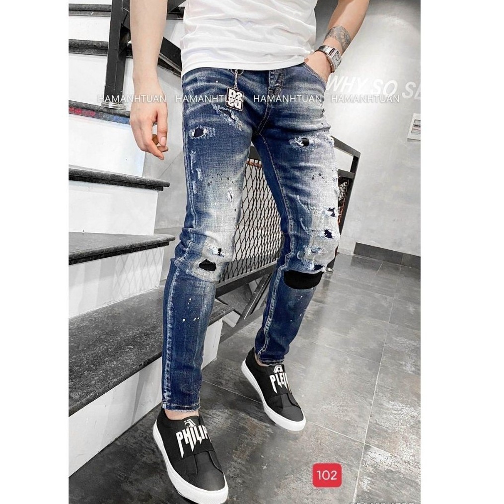 Quần Jean Nam Chất Bò DR97RT Xanh Bạc Trơn Rách Gối Cá Tính Trẻ Trung ( Siêu Rẻ)