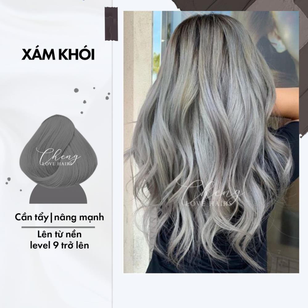 Thuốc nhuộm tóc xám khói sáng+tặng kèm oxy trợ dưỡng+ găng tay nên từ nền 9
