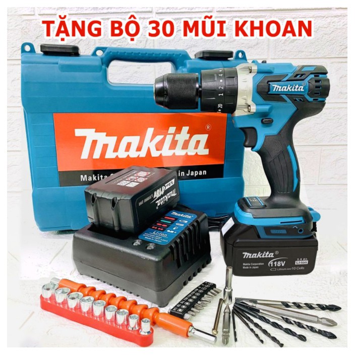 [Tặng Bộ 29 Phụ Kiện] Máy Khoan Bê Tông Pin Makita 118V Động Cơ Không Chổi Than, 2 Pin, Máy Bắn Vít Cầm Tay