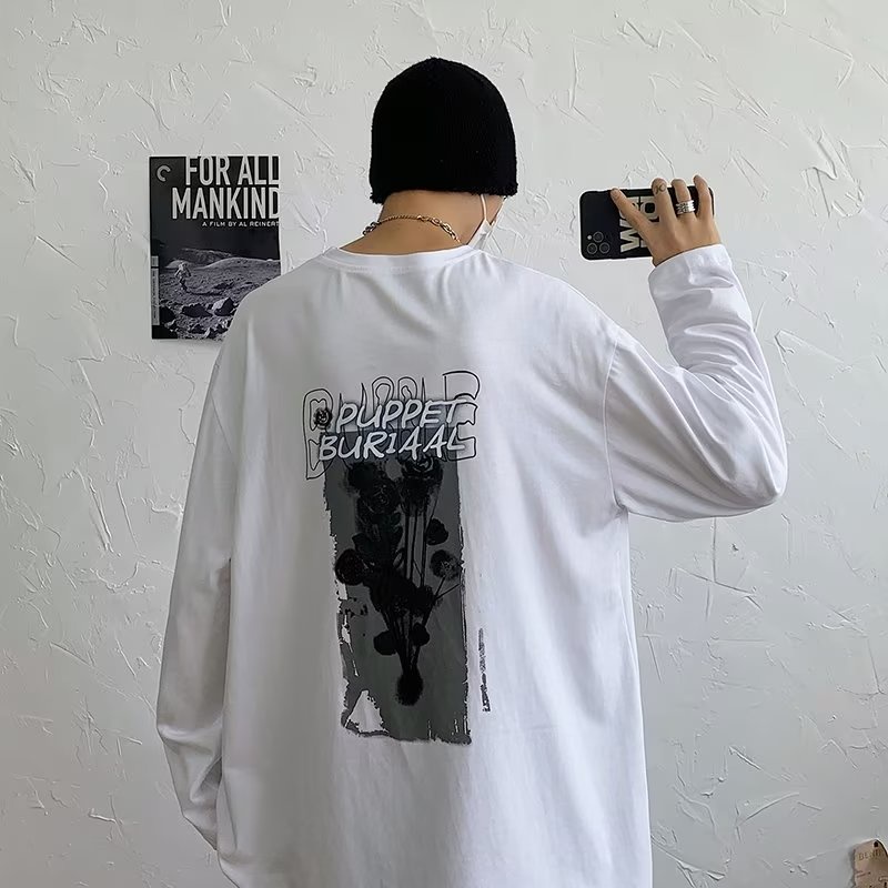 Áo Thun Tay Dài Cổ Tròn Dáng Rộng In Họa Tiết Hoạt Hình Phong Cách Hip Hop Hàn Quốc Thời Trang Cho Nam Và Nữ size M-5XL